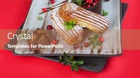  Presentation with pastries - Colorful PPT layouts enhanced with cream eclairs choux pastries served backdrop and a coral colored foreground