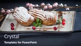  Presentation with pastries - PPT layouts featuring cream eclairs choux pastries served background and a wine colored foreground