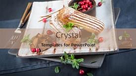  Presentation with pastries - Theme enhanced with cream eclairs choux pastries served background and a coral colored foreground