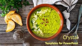  Presentation with peas - Presentation consisting of cream-green-peas-soup background and a tawny brown colored foreground