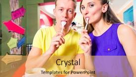  Presentation with ice cream - Cool new presentation theme with cream in ice cream parlor backdrop and a yellow colored foreground