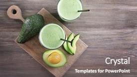  Presentation with avocado - PPT theme with cream juice - avocado smoothie on wooden table background and a gray colored foreground