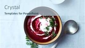  Presentation with beetroot - Presentation theme with cream of beetroot soup with cream and fresh parsley background and a sky blue colored foreground