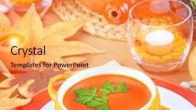  Presentation with veggie - Presentation with cream of pumpkin soup on festive table near baked turkey and different tasty dishes delicious veggie soup thanksgiving day concept background and a yellow colored foreground