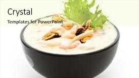  Presentation with green leaves - Cool new theme with cream of seafood soup with green salad leaves backdrop and a blonde colored foreground
