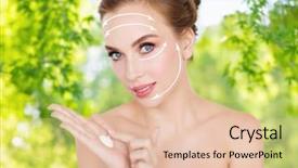  Presentation with skin care natural - PPT layouts with cream on hand over green background and a lemonade colored foreground