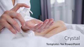  Presentation with cream - Colorful PPT layouts enhanced with cream-on-the-women-hand backdrop and a sky blue colored foreground