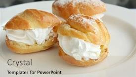  Presentation with pastry cream - Cool new presentation with cream puffs fancy choux pastry with powdered sugar backdrop and a coral colored foreground