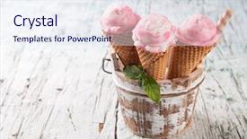  Presentation with ice cream cones - Presentation design having cream scoops in waffle cones background and a sky blue colored foreground