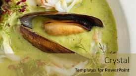  Presentation with herbs - Slides consisting of cream-soup-with-mussels background and a gold colored foreground