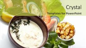  Presentation with face scrub cream - Audience pleasing slide deck consisting of cream soup with salmon backdrop and a yellow colored foreground