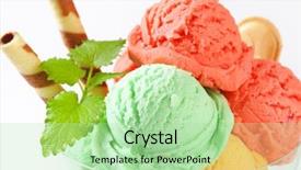  Presentation with ice cream sundae - Slide set having cream sundae with wafer roll background and a mint green colored foreground