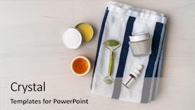  Presentation with beauty products - PPT theme having creams and balm with jade background and a lemonade colored foreground