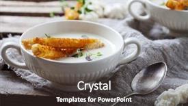  Presentation with cauliflower - Slide deck with creamy cauliflower soup with toasted bread background and a tawny brown colored foreground