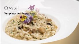  Presentation with live flower - Beautiful PPT theme featuring creamy-cheese-risotto-with-mushroom backdrop and a white colored foreground