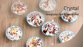  Presentation with rustic wood wooden frame - PPT layouts with creamy cupcakes on wooden background background and a coral colored foreground