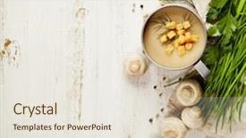  Presentation with mushroom - Cool new PPT layouts with creamy mushroom soup on white backdrop and a sky blue colored foreground