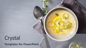  Presentation with leek soup - Theme featuring creamy potato and leek soup background and a light gray colored foreground