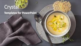  Presentation with leek soup - Theme consisting of creamy potato and leek soup background and a gray colored foreground