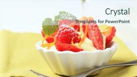  Presentation with pudding - Beautiful slide deck featuring creamy pudding with fresh strawberries and raspberries backdrop and a sky blue colored foreground