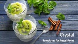  Presentation with kiwi - Audience pleasing slides consisting of creamy rice pudding with kiwi backdrop and a gray colored foreground