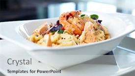  Presentation with shrimp - Cool new presentation theme with creamy seafood pasta with salmon shrimp mussels and grana padano cheese backdrop and a sky blue colored foreground