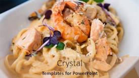  Presentation with shrimp - Amazing PPT theme having creamy-seafood-pasta-with-salmon backdrop and a yellow colored foreground