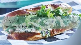  Presentation with vegan - Slide deck featuring creamy vegan sanwich on pretzel bun background and a seafoam green colored foreground