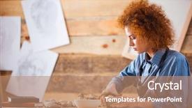  Presentation with clay - Presentation theme having create - serious redhead young woman potter background and a coral colored foreground