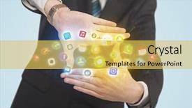  Presentation with colorful hands - Cool new slide deck with create logo - hands creating a form backdrop and a yellow colored foreground