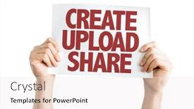  Presentation with create - Cool new PPT theme with create upload share card isolated on white backdrop and a sky blue colored foreground