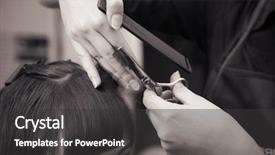  Presentation with salon - Cool new PPT theme with creating hairstyles hairdresser at salon indoor shot backdrop and a dark gray colored foreground