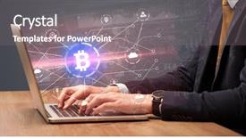  Presentation with global laptop - Audience pleasing theme consisting of creating value - hand checking on laptop global backdrop and a gray colored foreground