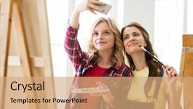  Presentation with school technology - Slides featuring creations photos - art school technology and people background and a coral colored foreground