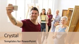  Presentation with technology students - Audience pleasing slides consisting of creations photos - creativity education technology and people backdrop and a lemonade colored foreground