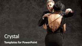  Presentation with violin concert and muscic conductor - Audience pleasing slide deck consisting of creations photos - female muse musician playing violin backdrop and a dark gray colored foreground