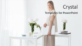  Presentation with statue of justice lady justice - Audience pleasing PPT theme consisting of creations photos - photo of young lady standing backdrop and a  colored foreground