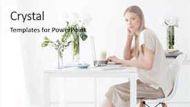  Presentation with photo - Beautiful PPT layouts featuring creations photos - photo of young serious woman backdrop and a white colored foreground