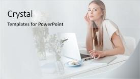  Presentation with aus law photo - PPT theme having creations photos - photo of young serious woman background and a  colored foreground