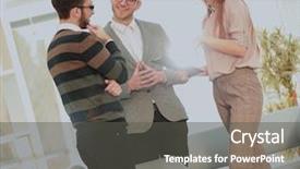  Presentation with meet the work team - PPT theme featuring creations photos - working process managers team work background and a dark gray colored foreground