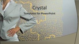  Presentation with creative - Amazing PPT theme having close up photo of pretty confident pensive young woman with short blonde hair which is lying on the carpet at home and using the laptop for working and ordering goods backdrop and a  colored foreground.