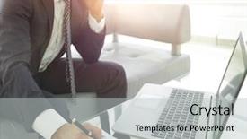  Presentation with financial - Cool new PPT theme with talking on smartphone about financial backdrop and a light gray colored foreground