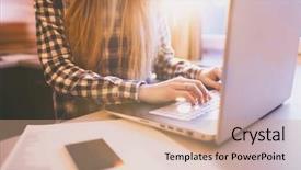  Presentation with internet communication - Cool new PPT theme with laptop computer internet communication social backdrop and a coral colored foreground