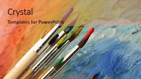  Presentation with paint art - Theme consisting of creative art - acrylic paint and brushes background and a gold colored foreground