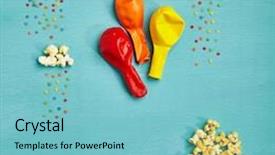  Presentation with blue balloons - Presentation enhanced with creative birthday concept - top view air balloons and popcorn clouds on blue background minimal birthday and food fun concept flat lay background and a light blue colored foreground