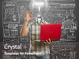  Presentation with brain - Beautiful presentation featuring creative brain - lamp-head male with laptop backdrop and a dark gray colored foreground