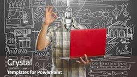  Presentation with brain - Beautiful presentation featuring creative brain - lamp-head male with laptop backdrop and a dark gray colored foreground