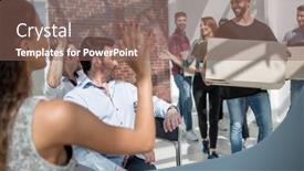  Presentation with new office - Slide deck having creative-business-team-brings-boxes background and a violet colored foreground