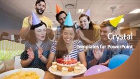  Presentation with creative - Beautiful PPT layouts featuring corporate design events - creative business team celebrating colleagues backdrop and a coral colored foreground