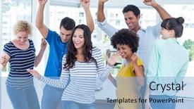  Presentation with creative - Colorful presentation enhanced with creative business team having fun backdrop and a light blue colored foreground